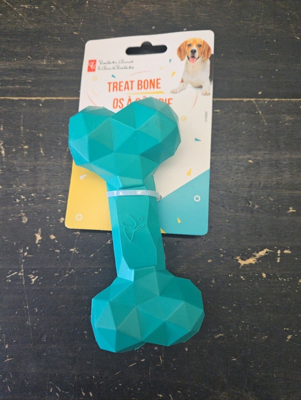 Rubber Diamond Teal Geometric Treat Bone Dog Toy